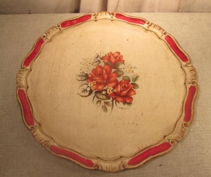 Prachtige Retro Dienblad - 43cm - gesigneerd, Huis en Inrichting, Rond, Ophalen of Verzenden, Zo goed als nieuw, Handgemaakt