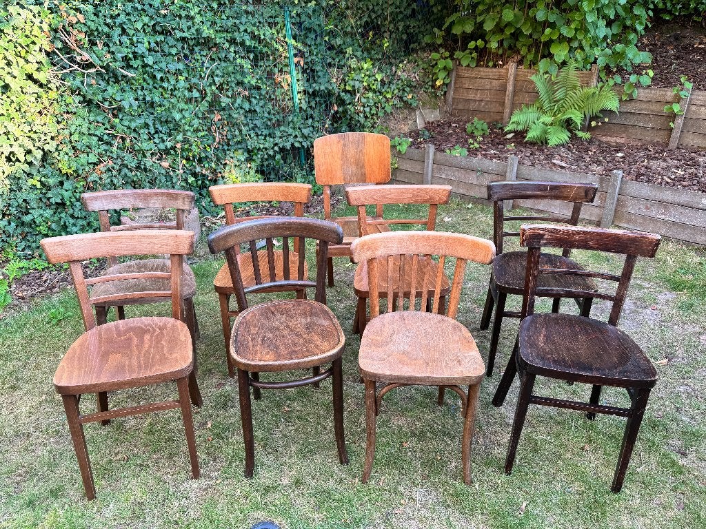 Lot de 9 chaises en bois + 8 coussins IKEA – Style bistrot, Maison & Meubles, Chaises, Brun, Enlèvement, Bois, Cinq, Six Chaises ou plus