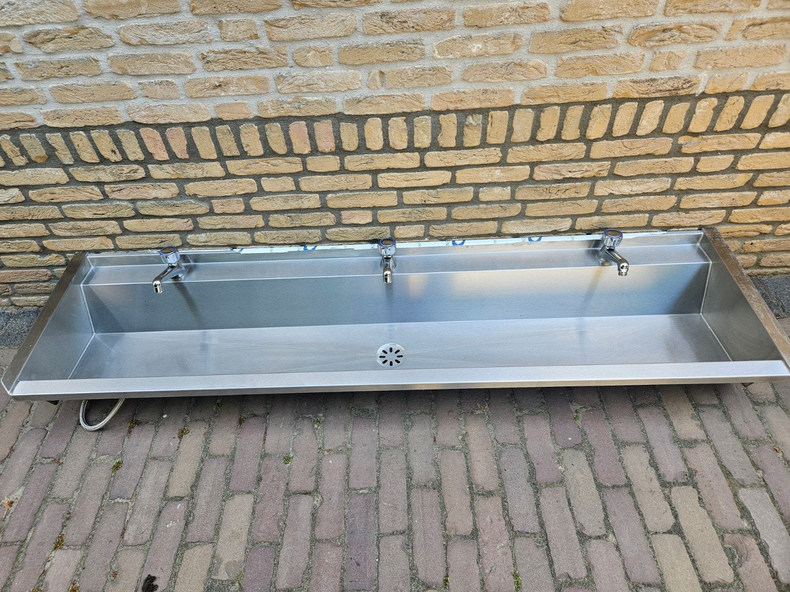 wasbak/wastrog/spoelbak Inox Intersan 1.80 m 3 kranen, Bricolage & Construction, Sanitaire, Enlèvement, Comme neuf, Inox, Lavabo