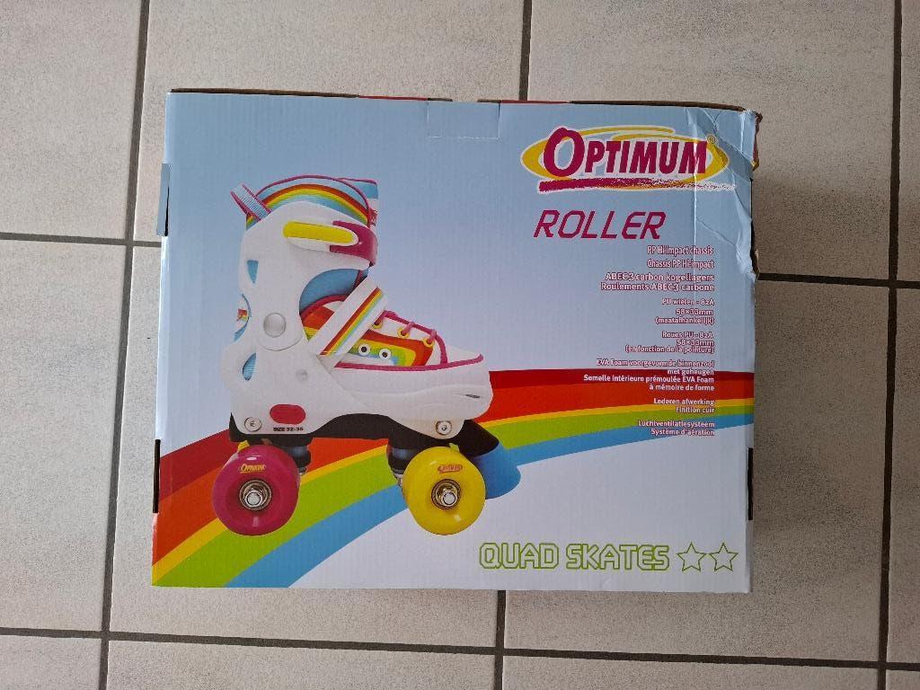 Optimum Rolschaatsen Rainbow roze/wit maat 32 - 35, Ophalen, Verstelbaar, Kinderen, Zo goed als nieuw