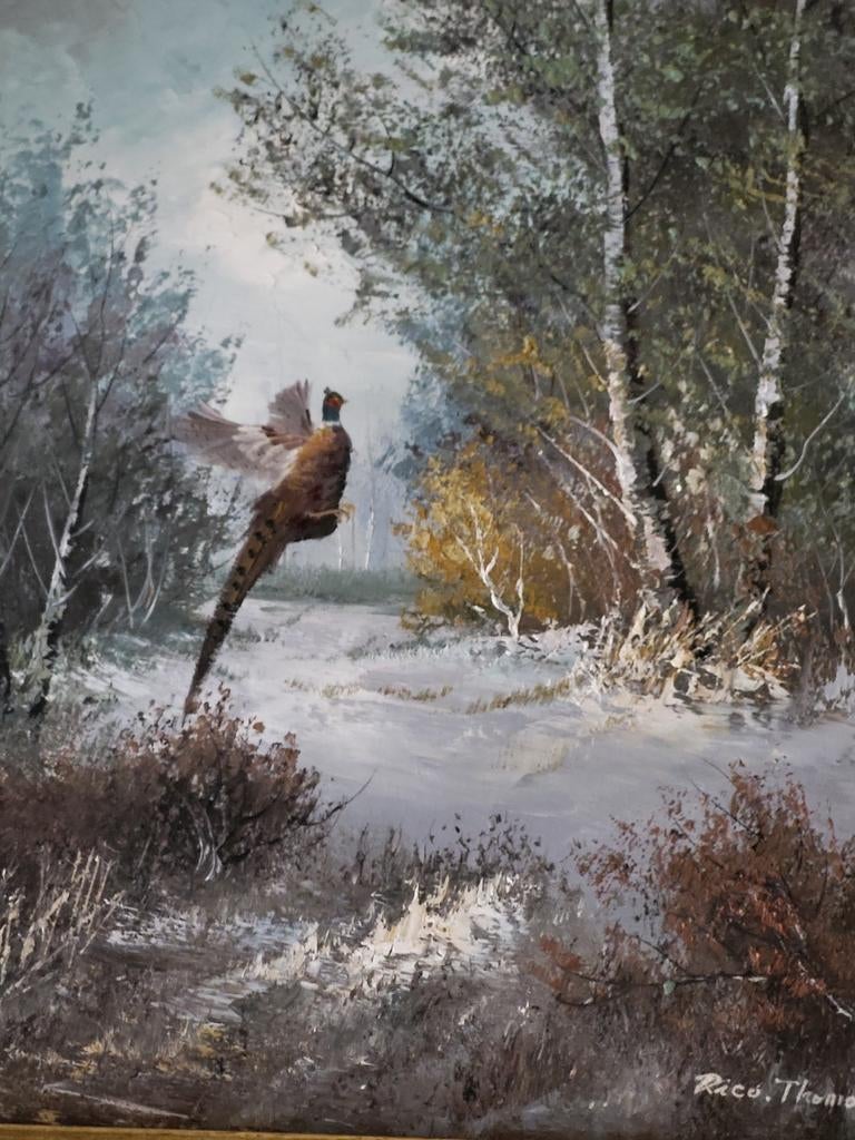 Landschap met fazant met mooie kader, Antiek en Kunst, Ophalen