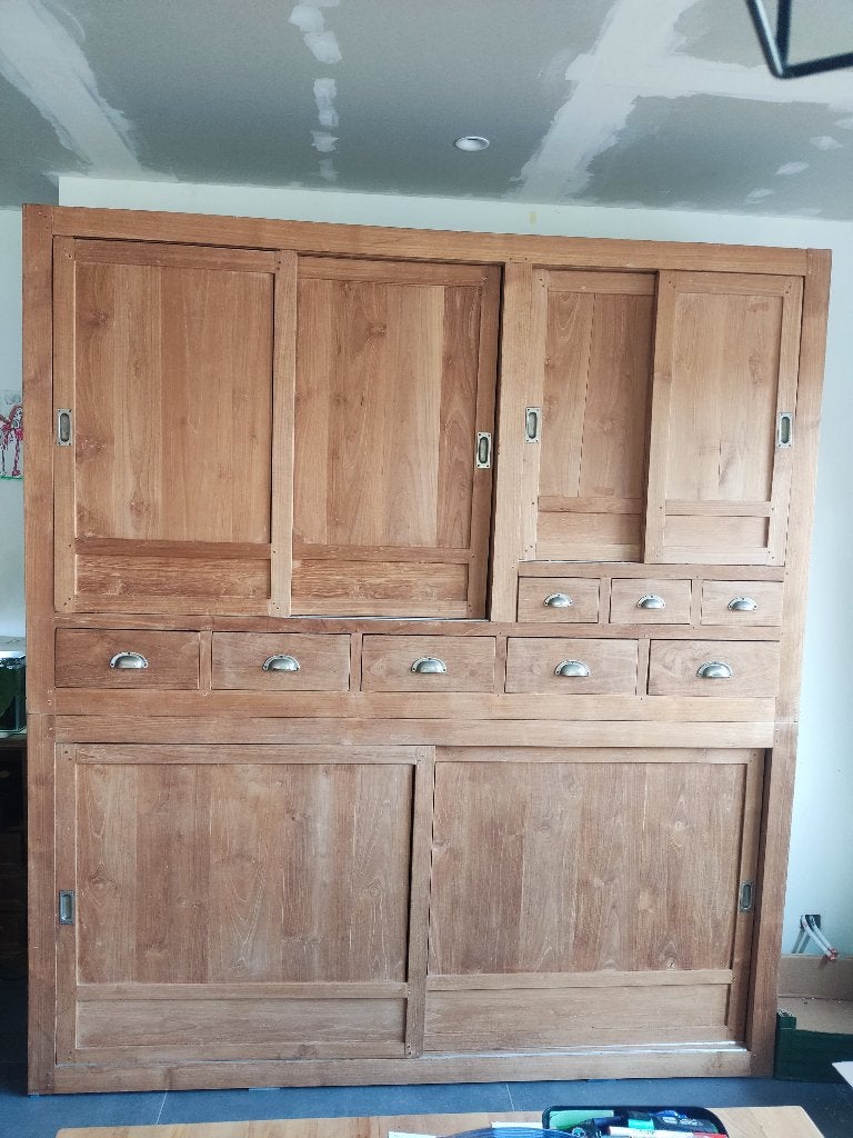 Massief teakhouten buffetkast / servieskast (2-delig), Huis en Inrichting, Kasten | Overige, Gebruikt, Ophalen