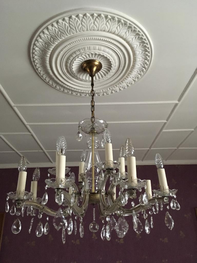 Kroonluchter Maria Theresia, Huis en Inrichting, Lampen | Kroonluchters, Ophalen, Zo goed als nieuw, Glas, Retro kroonluchter met glazen en kristallen elementen
