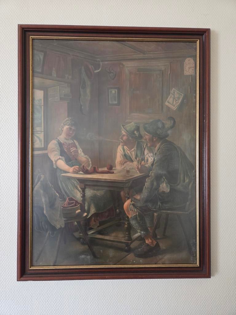 "Gute Unterhaltung" Alpen-taverne scène Duits 19e eeuw., Ophalen