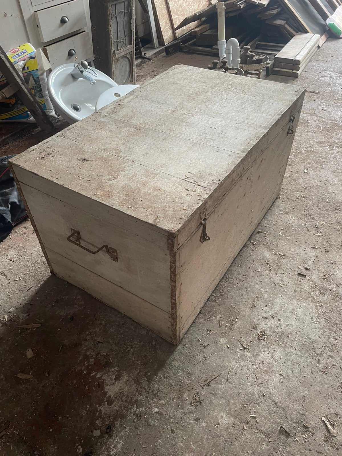 Vintage houten opbergkist – brocante uitstraling, Ophalen, Zo goed als nieuw