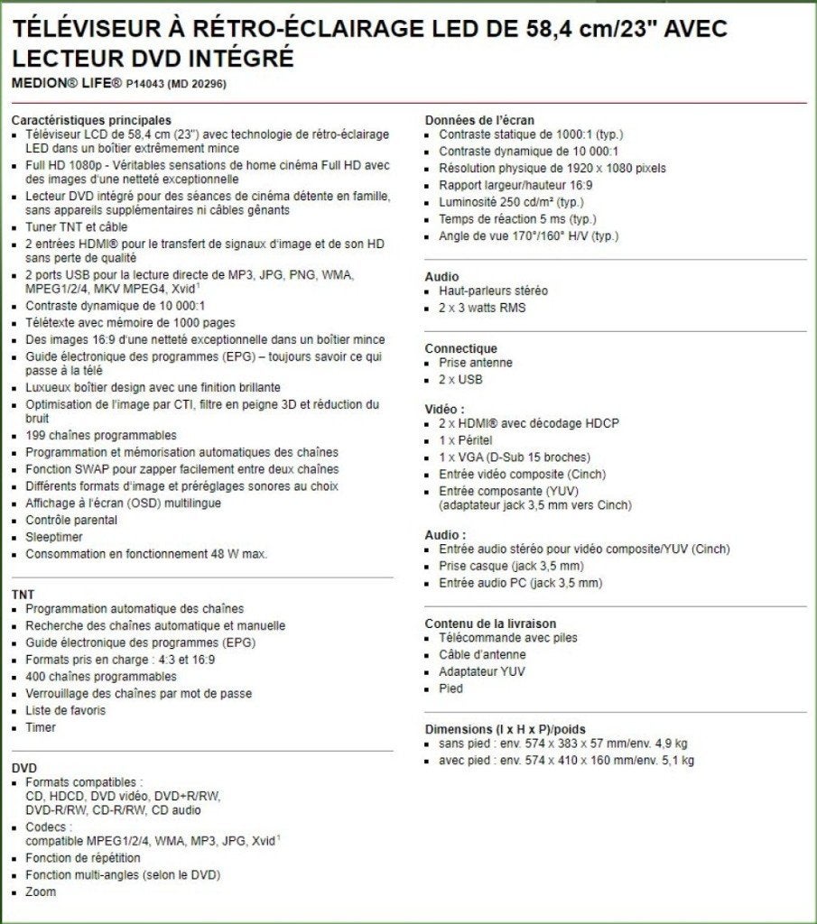 TV MEDION 23'', Enlèvement