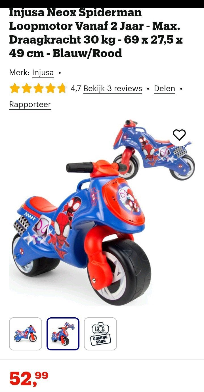 Injusa Neox Spiderman Loopmotor - Blauw/Rood, Ophalen, Zo goed als nieuw