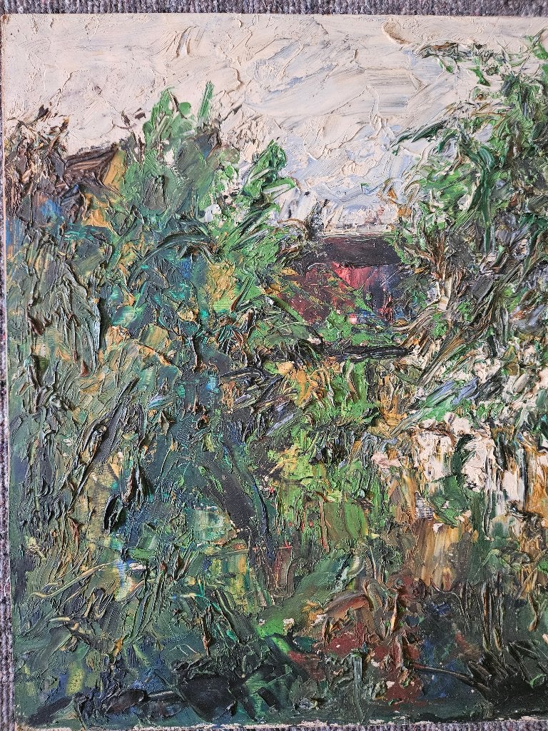 Eric Dietz (1903-1990) - No.64 Gartenhaus, Antiquités & Art, Abstrait, Peinture à l'huile, Bois, Signé