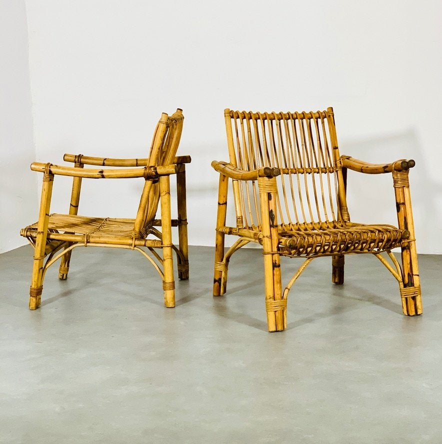 Dal Vera Italie, ensemble de fauteuils vintage bambou, 1950, Enlèvement