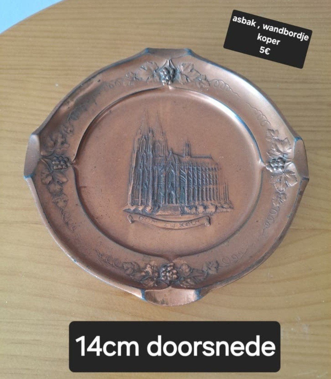 koperen asbak "Dom van Keulen", Verzamelen, Ophalen of Verzenden, Gebruikt, Asbak