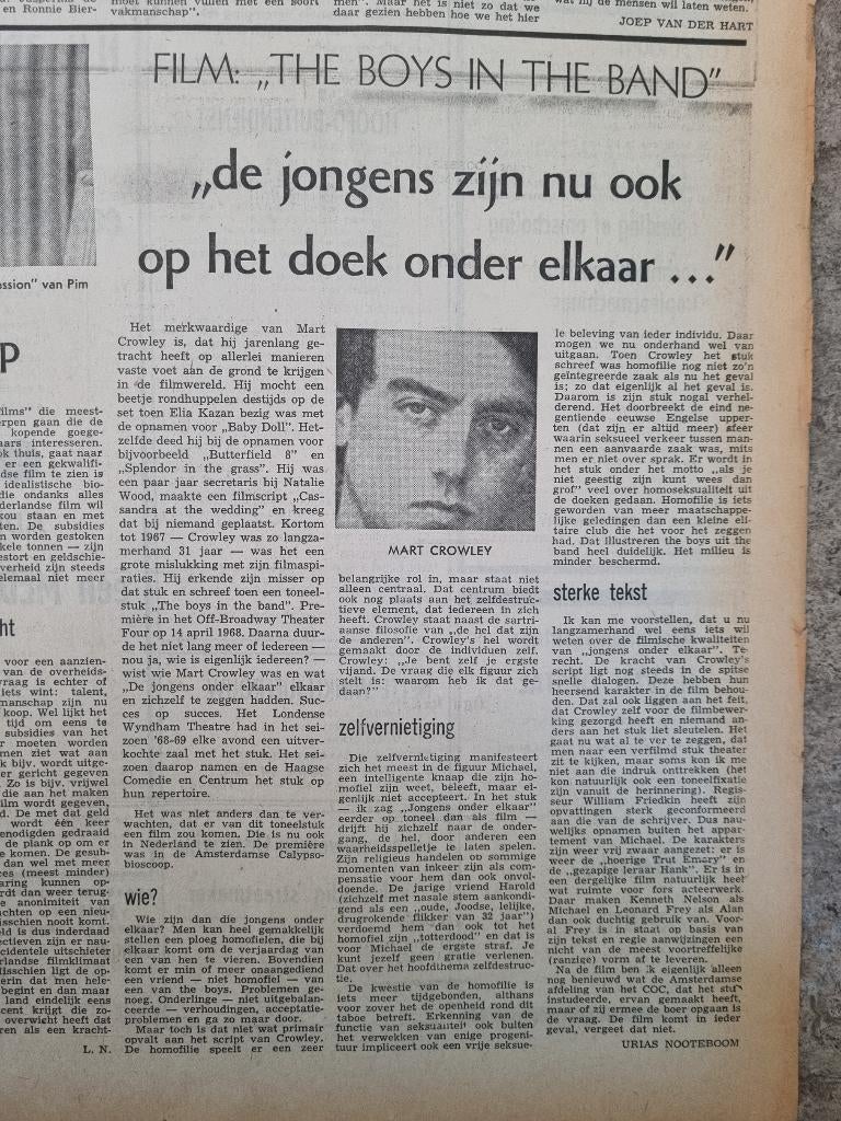 Gay film The Boys in the band (1971), Ophalen of Verzenden, Knipsel(s)
