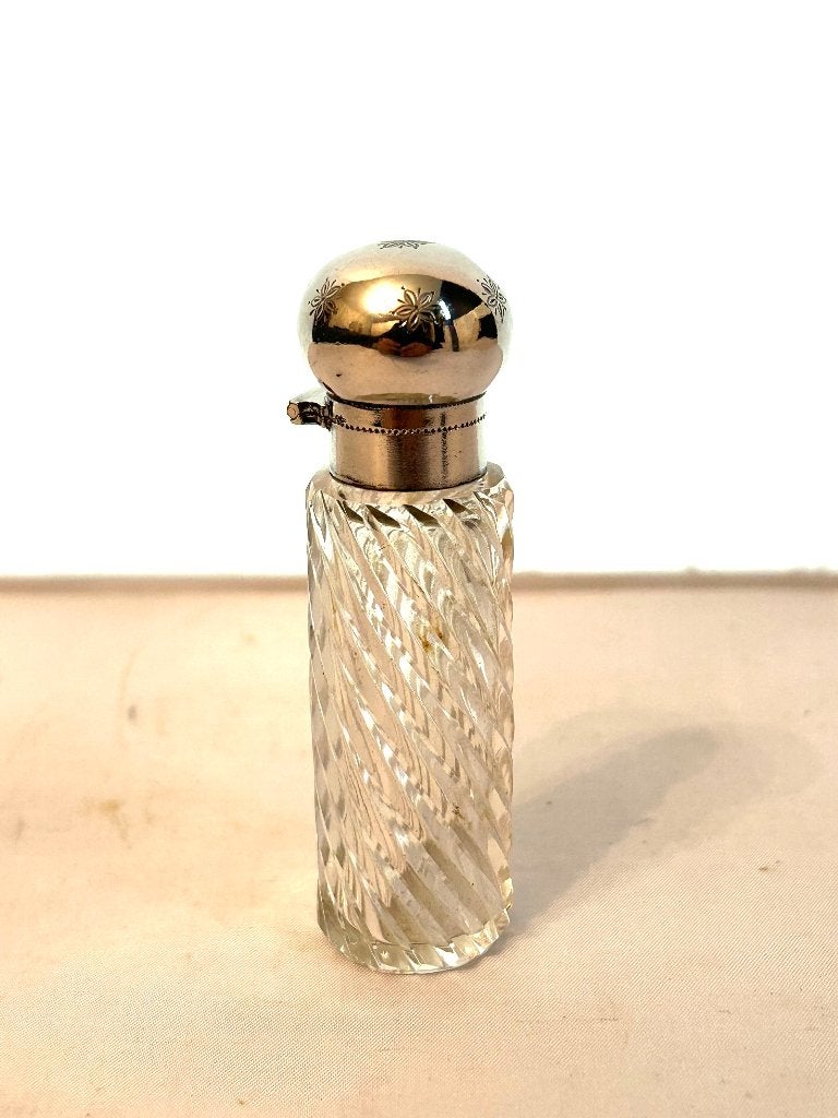 oud Hollands sterling zilveren kristal parfumflesje, Ophalen of Verzenden, Zilver