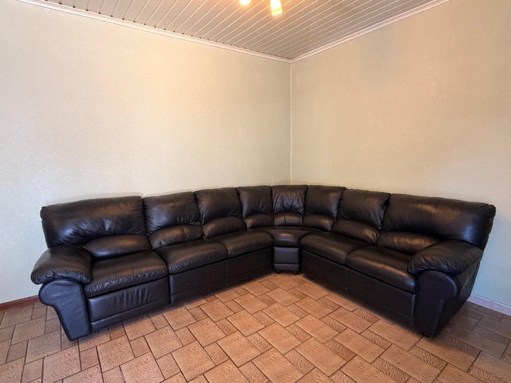 Fauteuil en angle en cuir noir, 6 places, Maison & Meubles, Enlèvement, Comme neuf, Cuir, En cuir noir