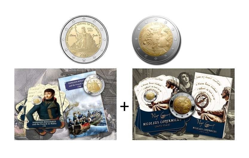 2x 2 euros Malte 2023 Copernicus + Napoleon, Timbres & Monnaies, Monnaies | Europe | Monnaies euro, Enlèvement ou Envoi, Malte