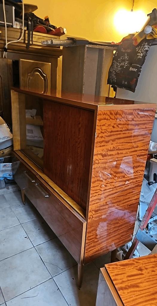 Scandinavische vintage vitrinekast en dressoir, Huis en Inrichting, Ophalen, Gebruikt