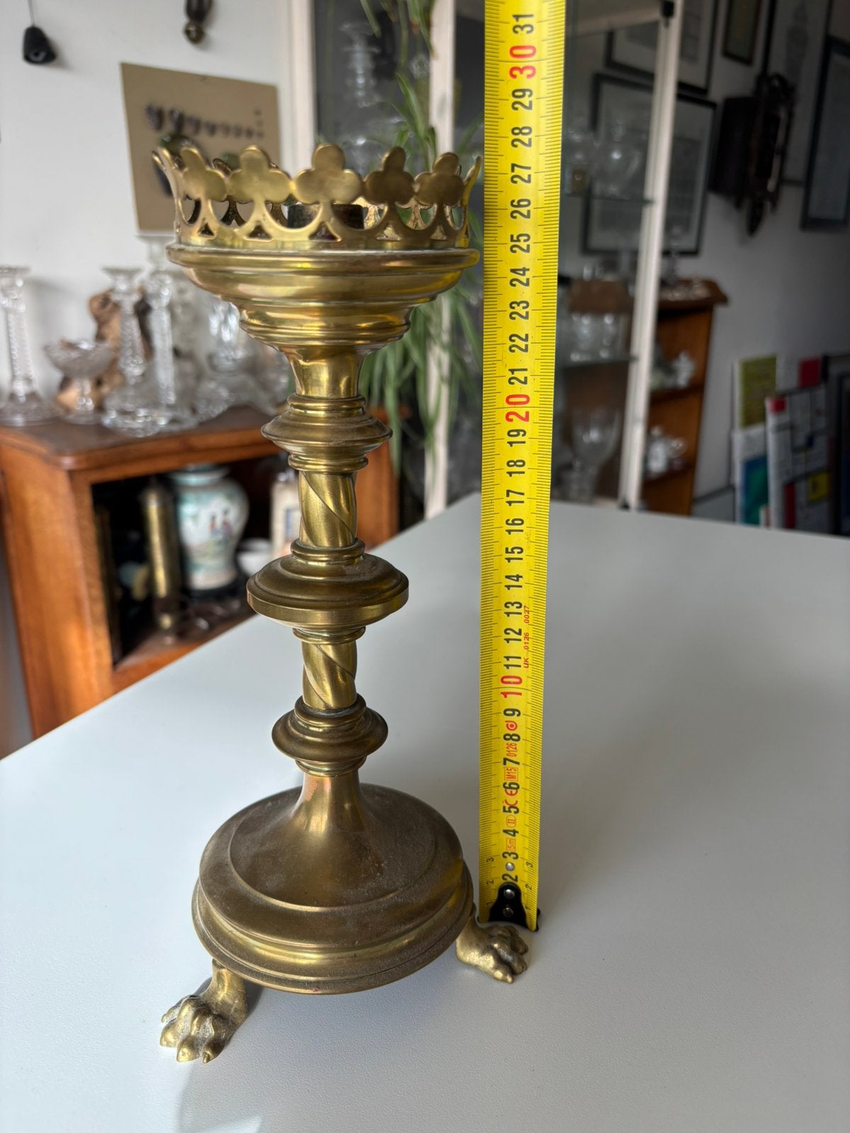 Antieke koperen kandelaar., Ophalen, Koper of Brons