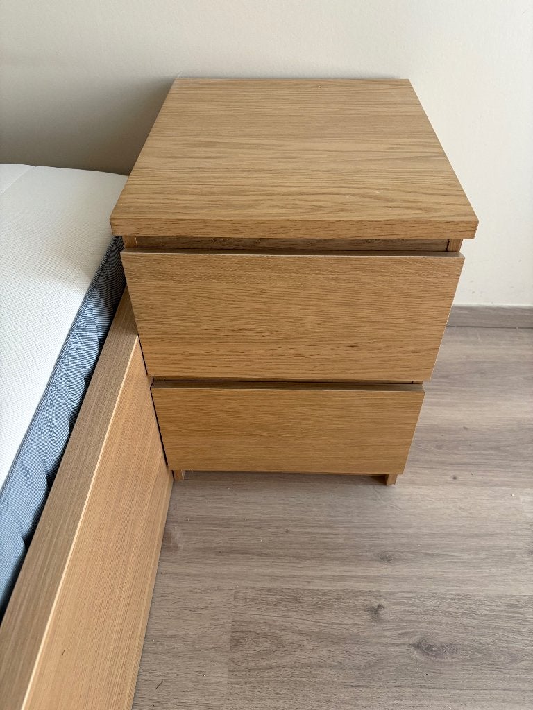 IKEA MALM ladekast 2 lades — eikenfineer wit gelazuurd, 25 à 50 cm, Moins de 100 cm, Comme neuf, Enlèvement