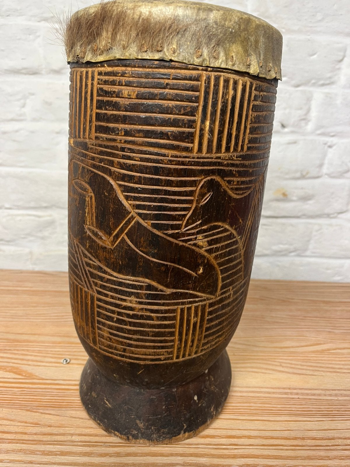 Tam-tam, Afrikaanse kunst, Congo, gesneden, tribaal patroon, Ophalen of Verzenden, Zo goed als nieuw