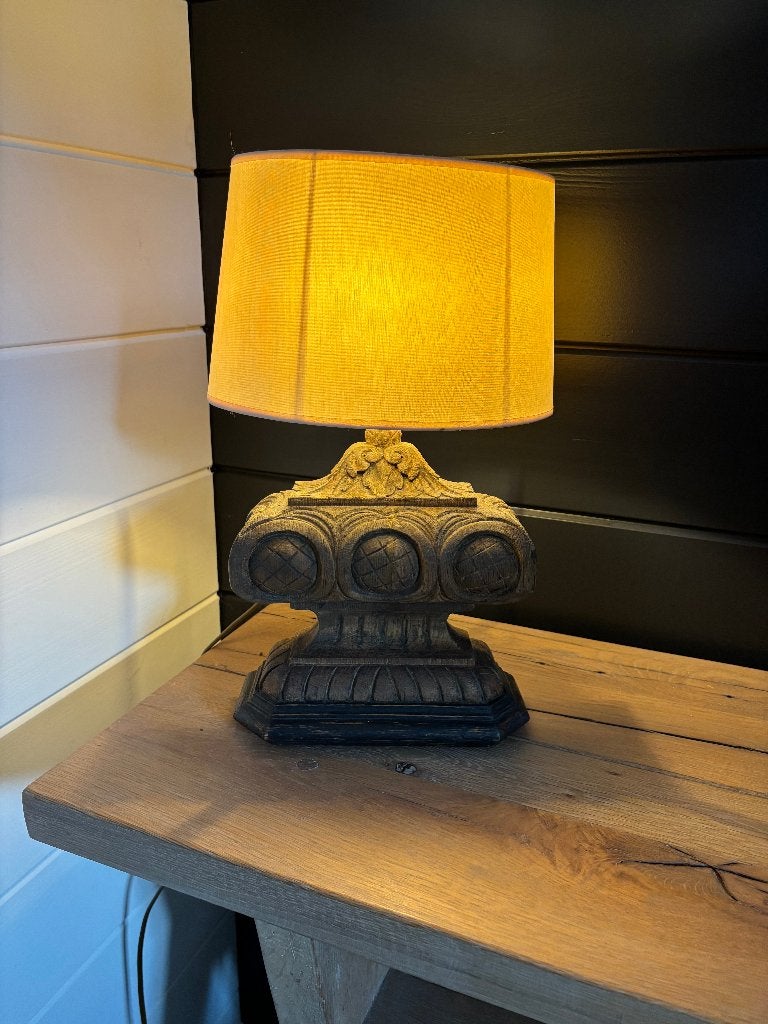 Lampe de table en bois exotique ancien, Gris, Enlèvement ou Envoi, Bois
