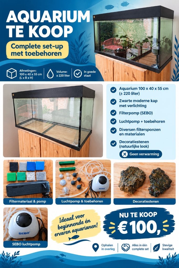 juwel aquarium 220L (100x40x55cm) met alle toebehoren, Ophalen, Gebruikt, Leeg aquarium, Juwel