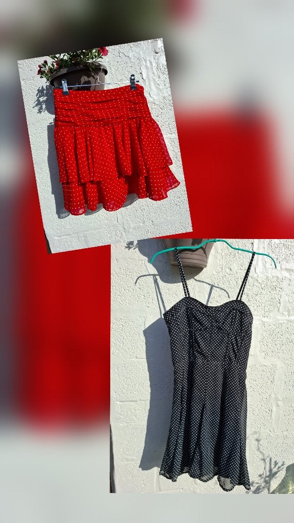 Jupe et robe à pois de marque, Rouge, Comme neuf, Enlèvement, Au-dessus du genou
