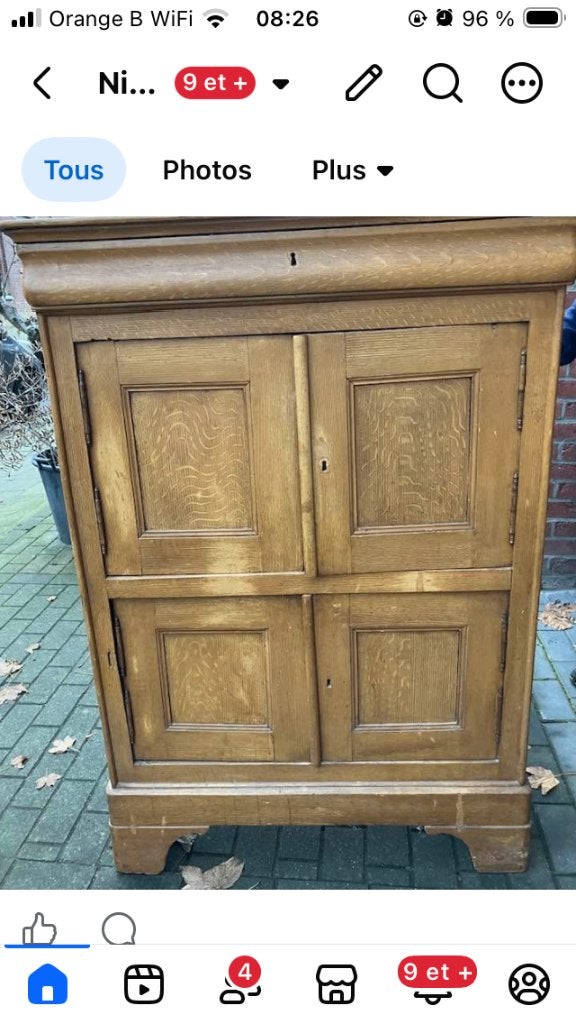 Meuble 4 portes à restaurer, Avec tiroir(s), Louis Philippe, Enlèvement, Utilisé