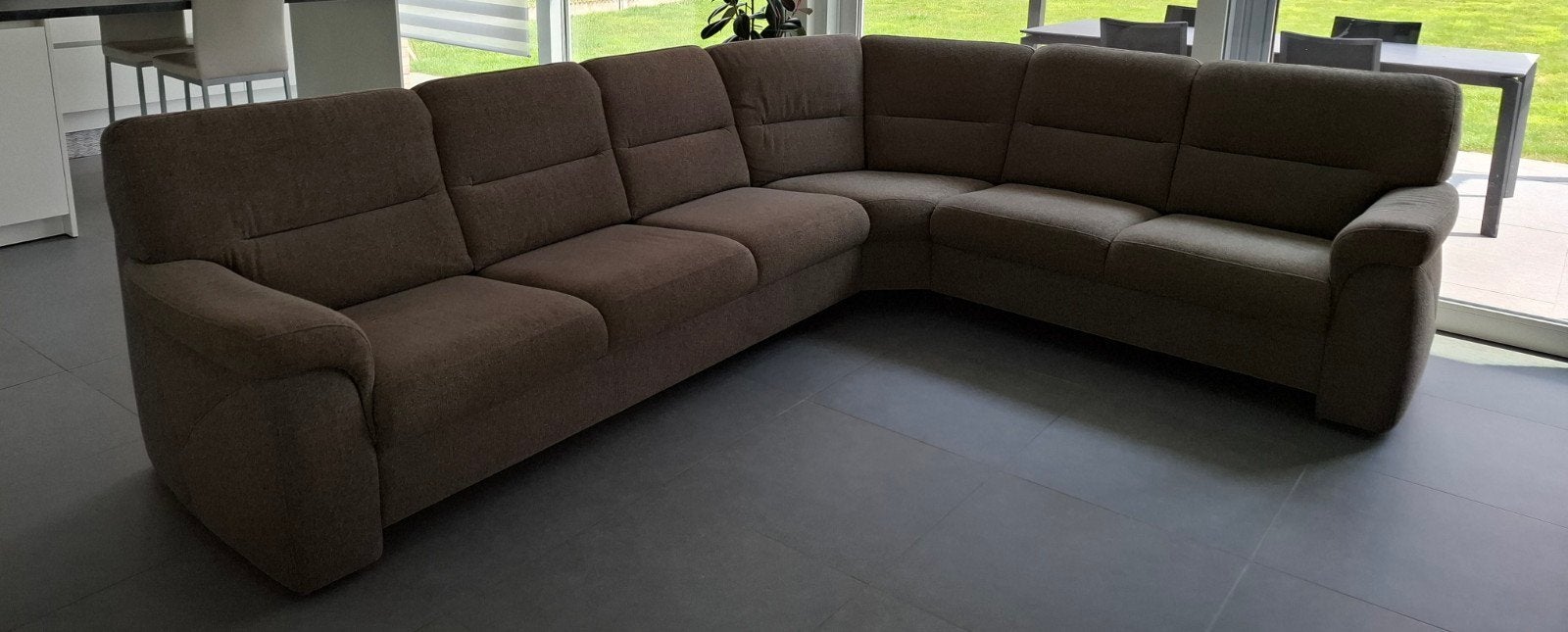 Siège d'angle spacieux marron/gris, Enlèvement, Comme neuf, Tissus, Warme gezellige stijl