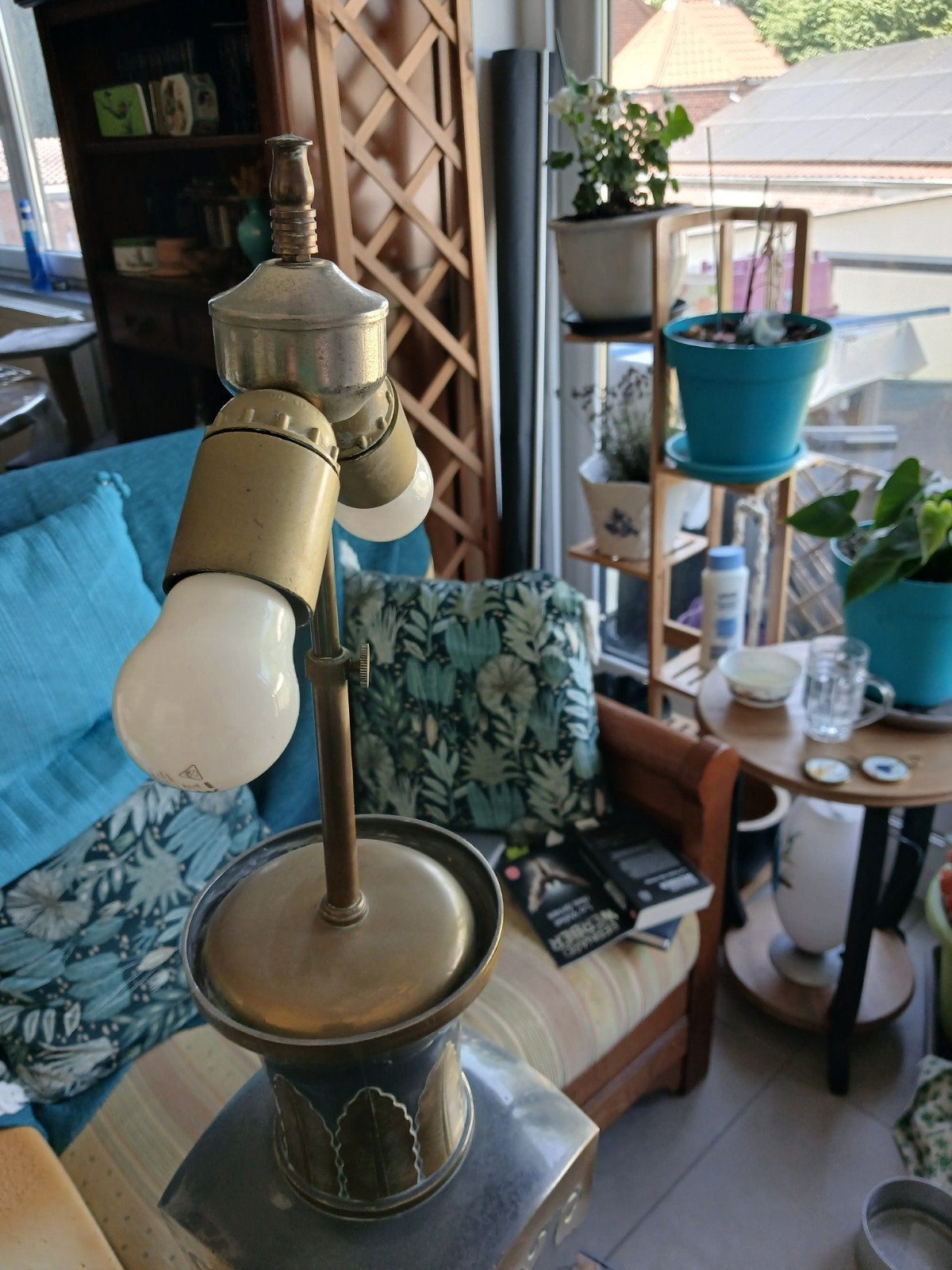 Grande lampe vintage art nouveau Laiton ou metal dore, Ophalen, Gebruikt, Art nouveau et  deco, Metaal