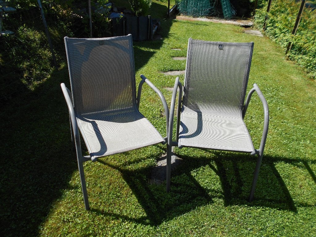 2 chaises de jardin terrasse en alu, Enlèvement, Comme neuf, Aluminium, Empilable