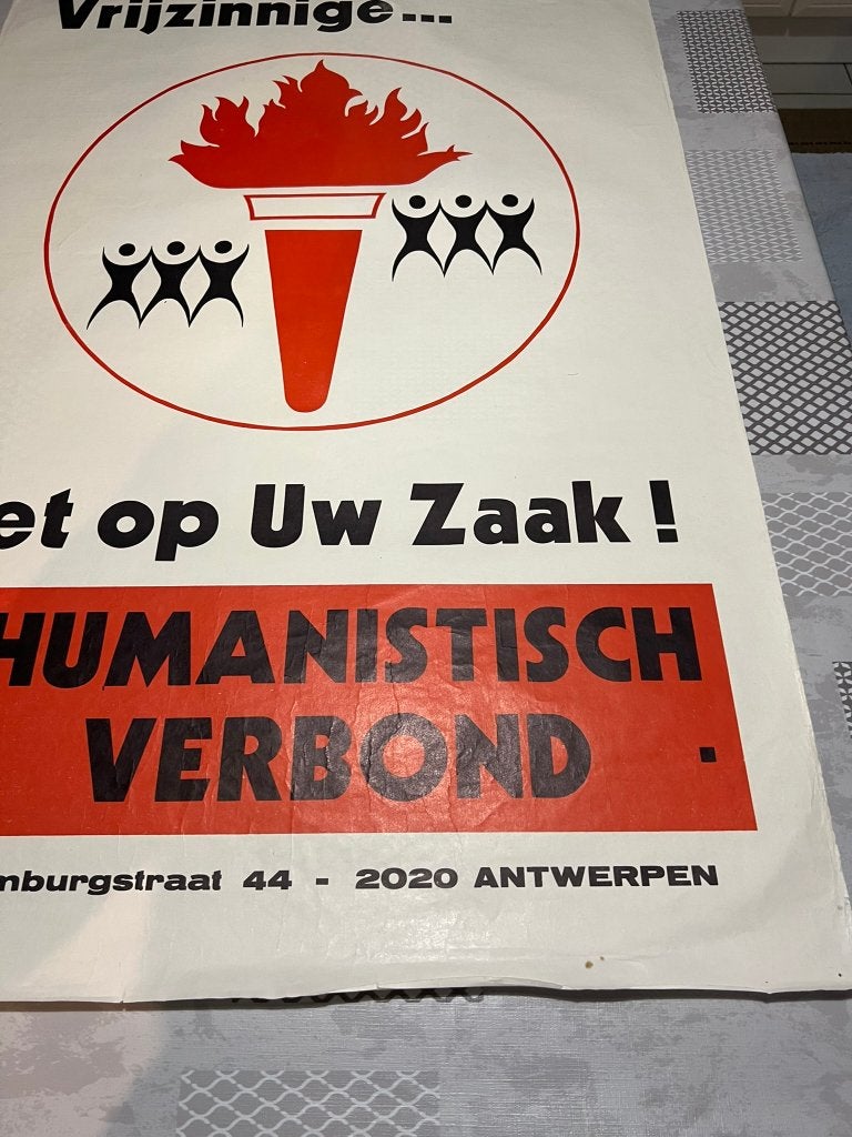 Vintage Poster Vrijzinnige... Let op uw Zaak! Humanistisch V, Verzamelen, Deurposter of groter, Ophalen of Verzenden, Overige onderwerpen