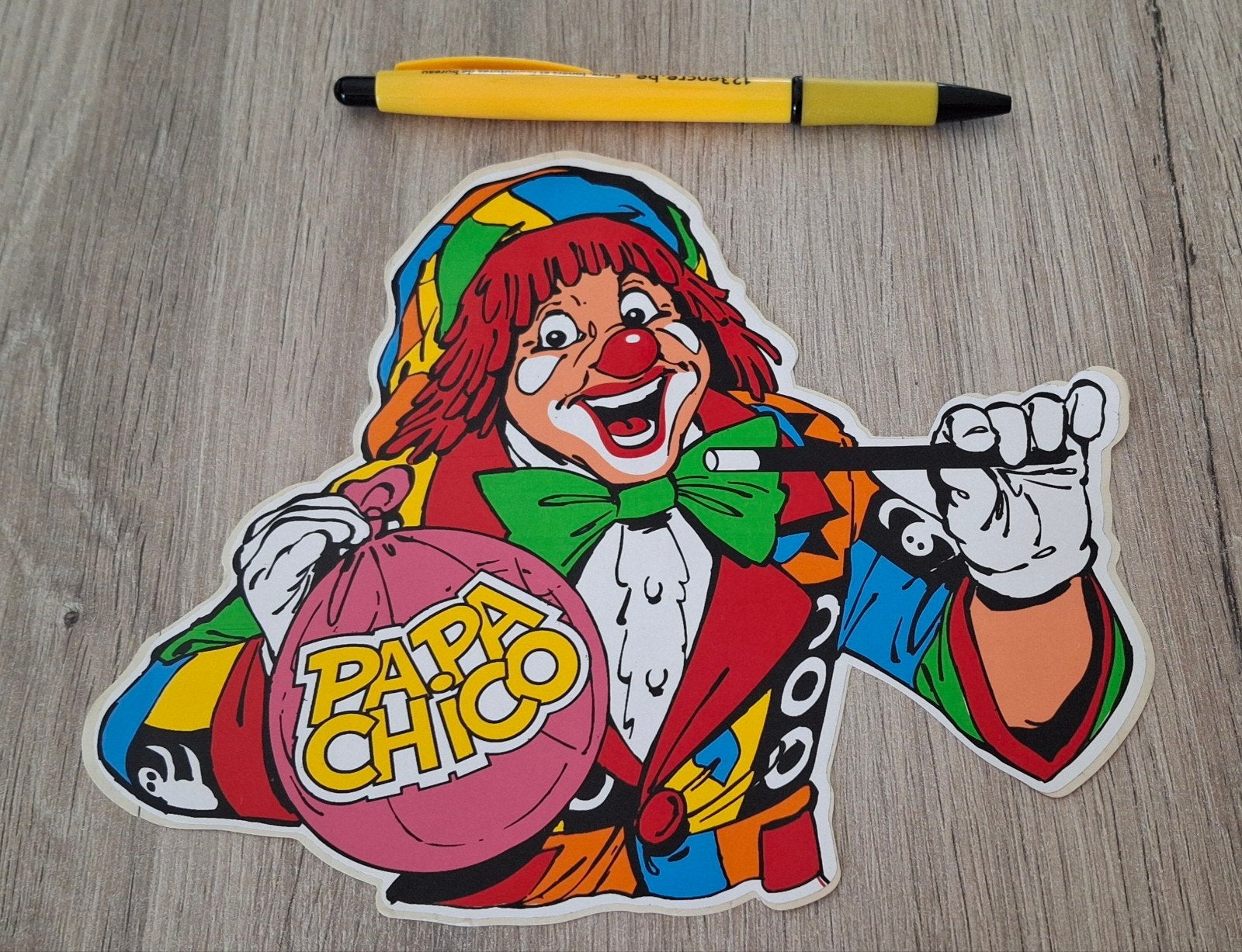 Grand autocollant vintage clown Papa Chico, Enlèvement ou Envoi, Comme neuf, Bande dessinée ou Dessin animé