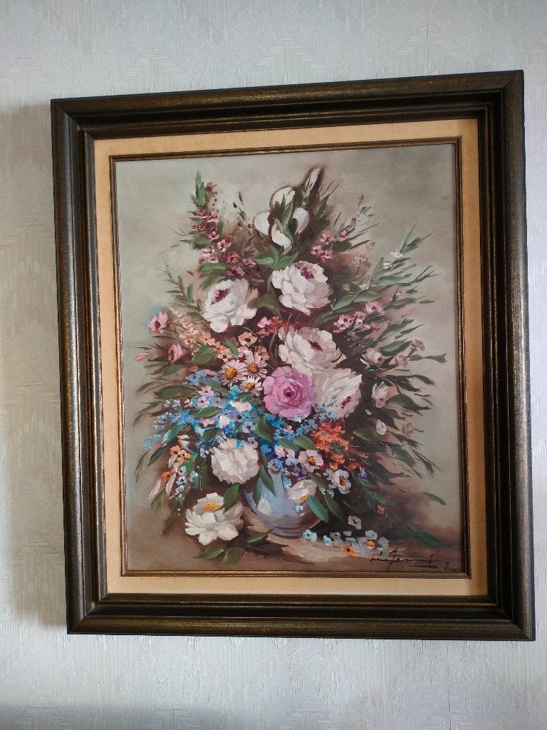 schilderij  Nic Jennekens - bloemen in vaas, Doek, Gesigneerd, Olieverf, Ophalen