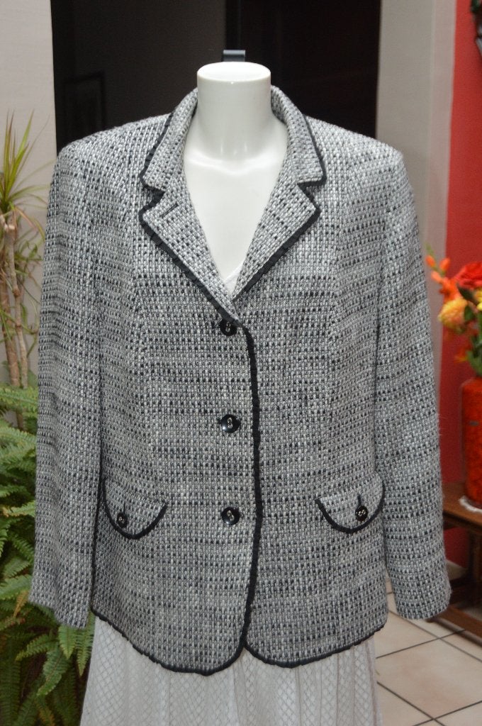 Veste de tailleur Blazer"LEBEK" chiné noir/blanc T46 comme 9, Enlèvement ou Envoi, Comme neuf, LEBEK, Manteau