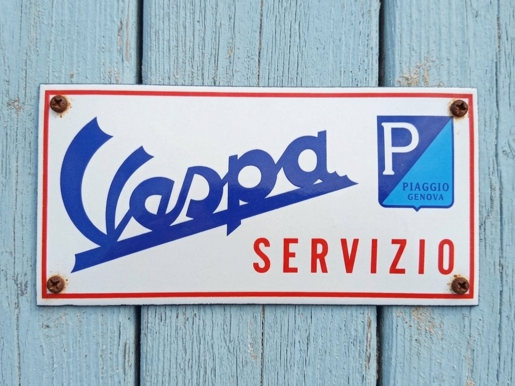 Emaille Schild VESPA Vintage Scooter Reclamebord Italië 80's, Verzenden, Gebruikt, Reclamebord