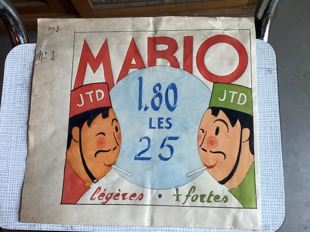 Publicite Tabac Mario ancienne dessin original 26 x 25 cm, Collections, Enlèvement ou Envoi, Utilisé, Autres types