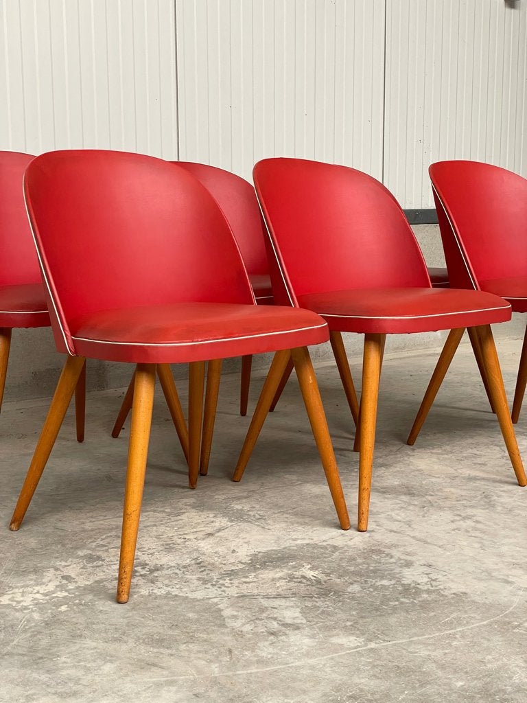 Vintage jaren 50 -60  Rode Kuip stoelen in skai, Enlèvement, Utilisé, Rouge, Cinq, Six Chaises ou plus