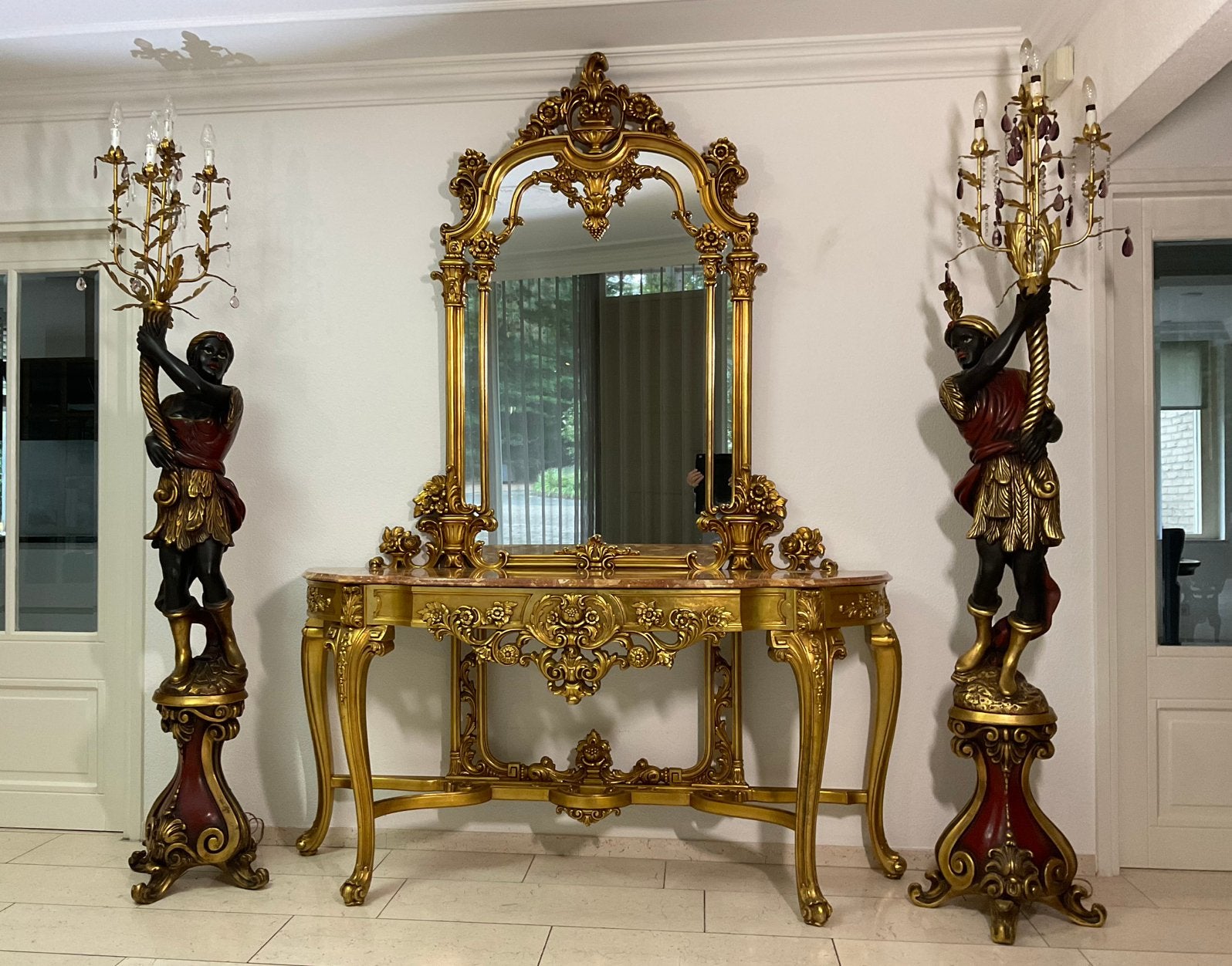 Set Venetian Blackamoor lampen 2.25m gesigneerd beeld marmer, Antiek en Kunst, Ophalen