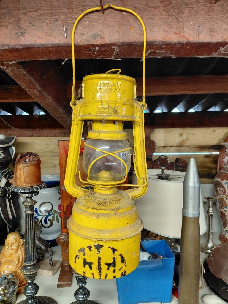 Vintage gele petroleumlamp, Ophalen of Verzenden