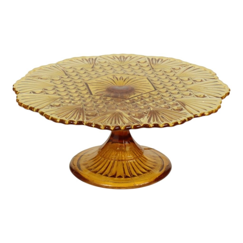 Vintage Art Deco Amber Taartplateau Diamantpatroon, Ophalen of Verzenden