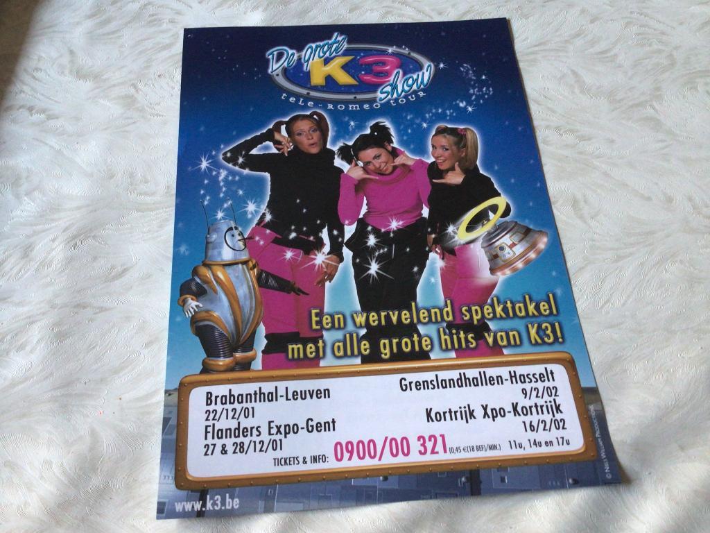 Originele K3 groep flyer 2001-2002, Ophalen of Verzenden, Poster