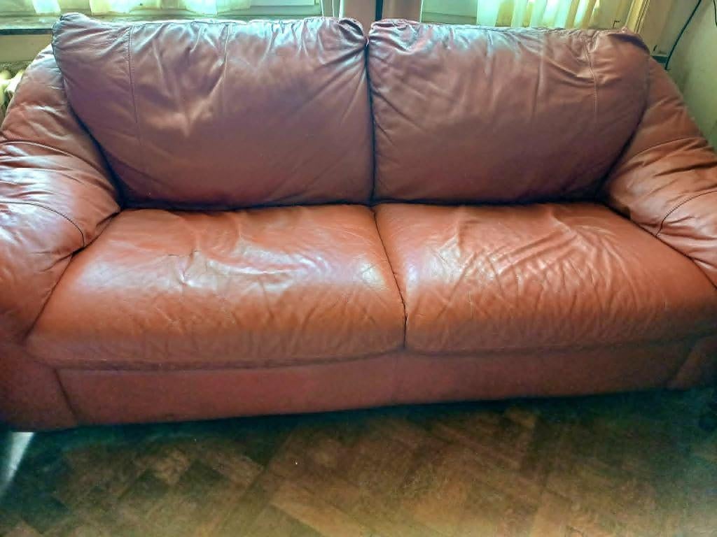 IKEA 3-zitsbank in leer, Ophalen, Gebruikt, Driepersoons, 200 tot 250 cm
