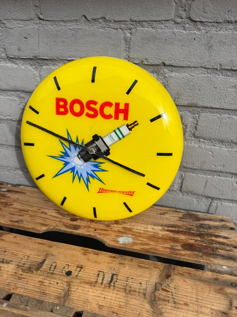 Oude BOSCH Bougie reclame klok, Verzamelen, Ophalen, Gebruikt, Reclamebord