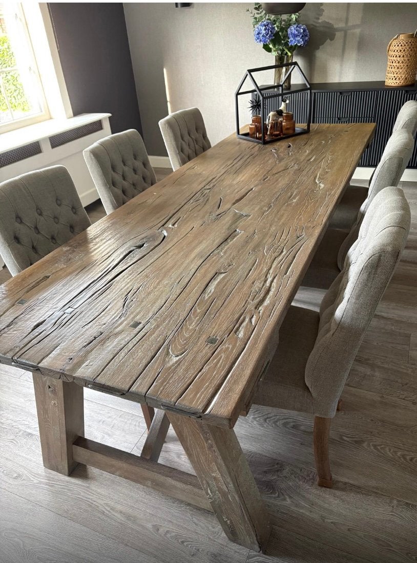 Zware eiken kloostertafel met stoelen, Huis en Inrichting, Ophalen