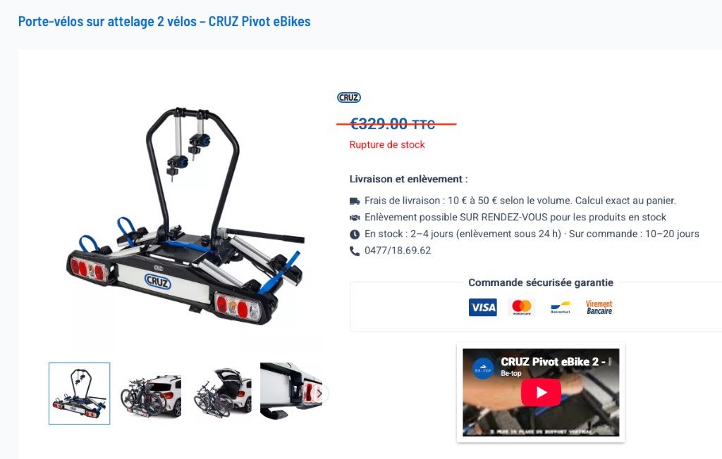 Porte-vélos sur attelage 2 vélos CRUZ 60kg, Enlèvement, Comme neuf, CRUZ