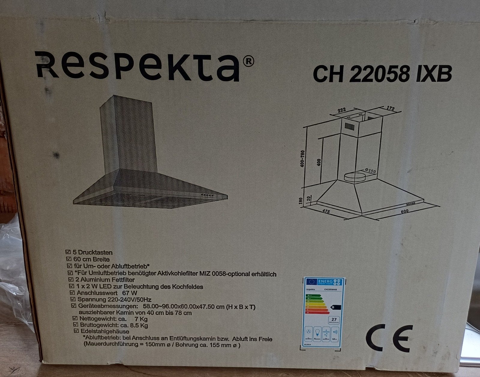 Afzuigkap Respekta Nola, Elektronische apparatuur, Afzuigkappen, Ophalen, Nieuw
