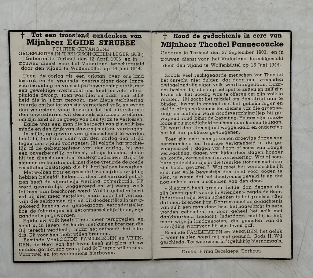 Slachtoffer WO II - Torhout , terechtgesteld Wolfenbüttel, Verzamelen, Bidprentjes en Rouwkaarten, Verzenden, Bidprentje