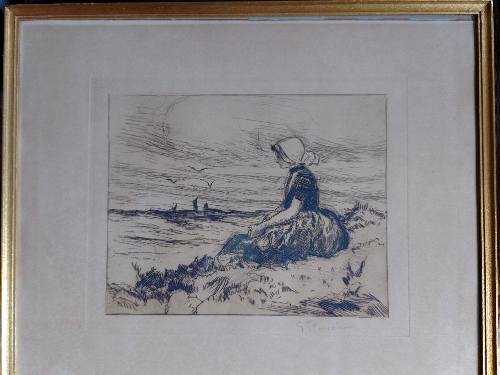 Gustave Flasschoen  1868 - 1940  Ets  Zeeuws meisje, Antiek en Kunst, Kunst | Etsen en Gravures, Verzenden, Ets, Gesigneerd