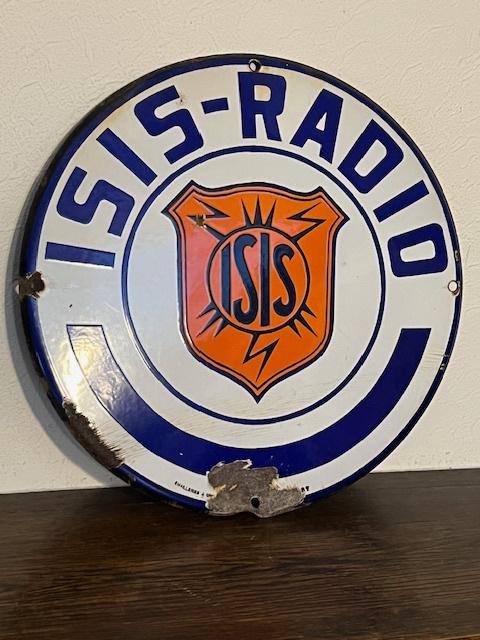 Geëmailleerd reclamebord Isis radio, Antiek en Kunst, Ophalen