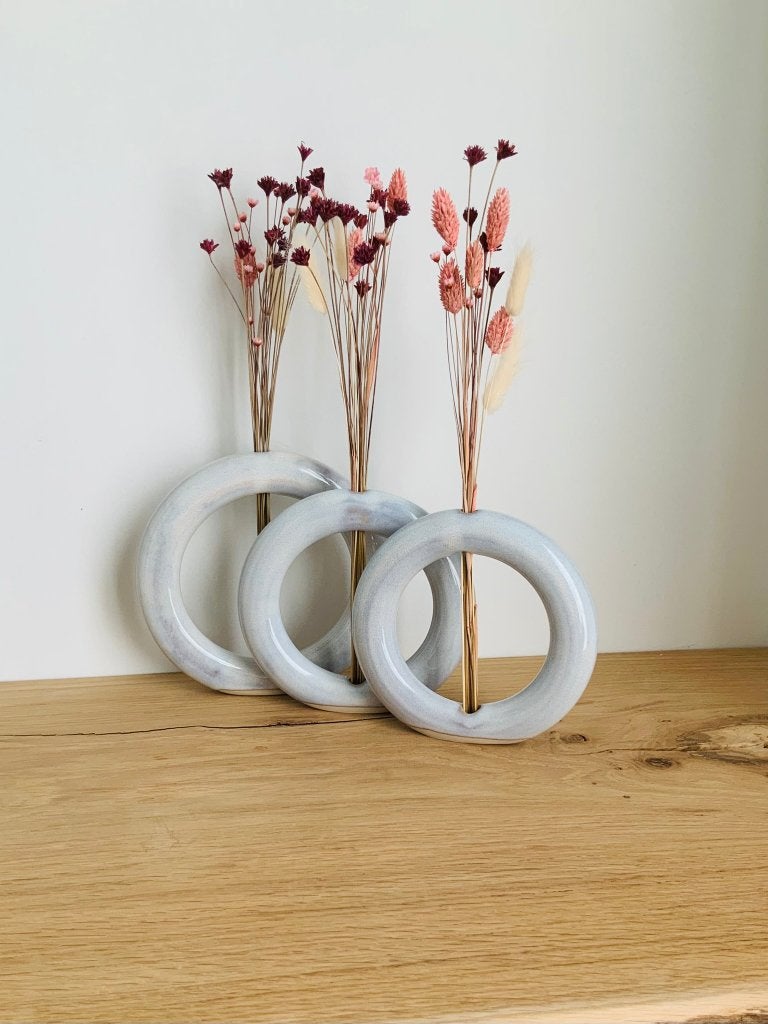 Prachtige vazen in keramiek met droogbloemen, Ophalen, Nieuw, Geschikt voor droogbloemen, Roze