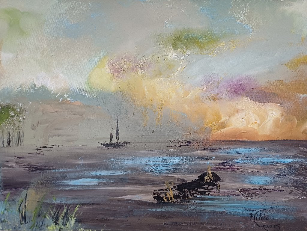 Schilderij 'polderplas' olieverf, nieuw., Ophalen, Olieverf, Doek